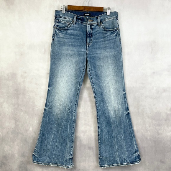 Express Womens 70s Flare Jeans Size 10 Short Distressed Y2K Retro Indie Street - Picture 1 of 10